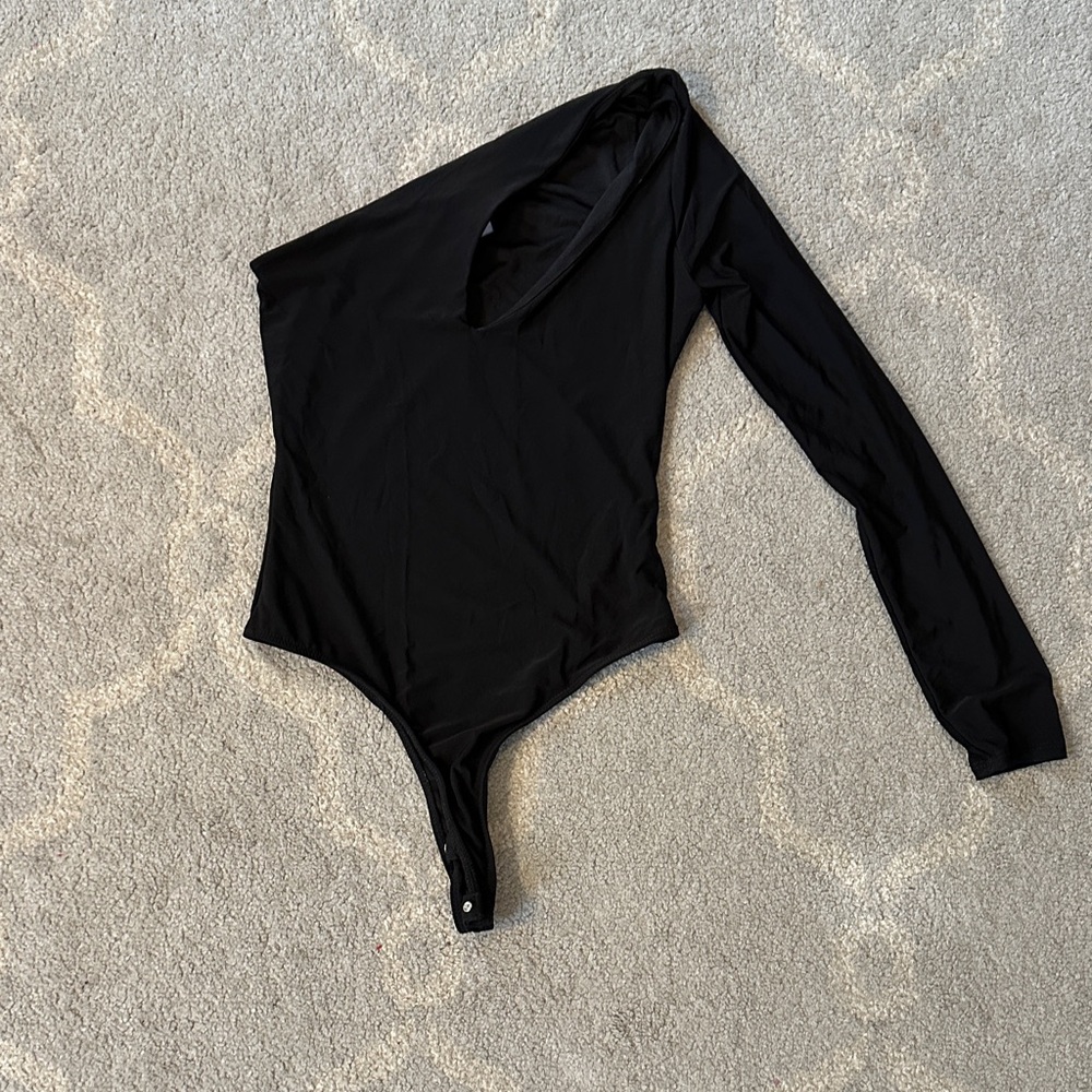 Stylish Black one strap bodysuit mid-cut out